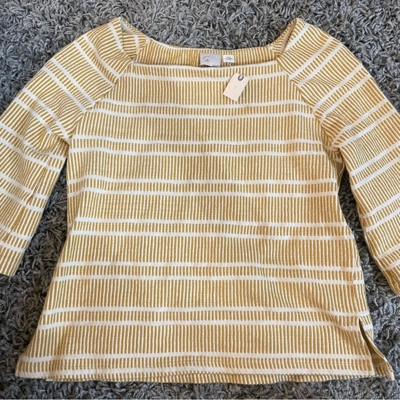 New Anthropologie Postmark Textured Mustard Yellow Pullover Top Cotton Small - Picture 6 of 9